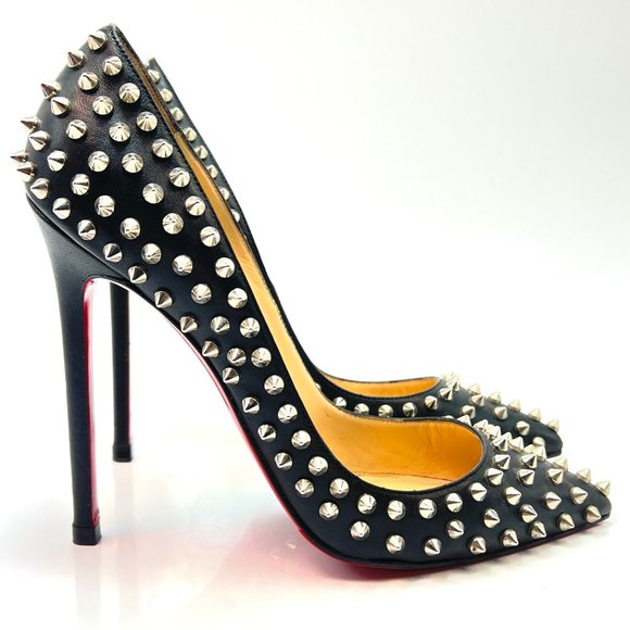 Christian Louboutin Pigalle Spikes 120 Black Calf Leather Heels 39 - Picture 1 of 10